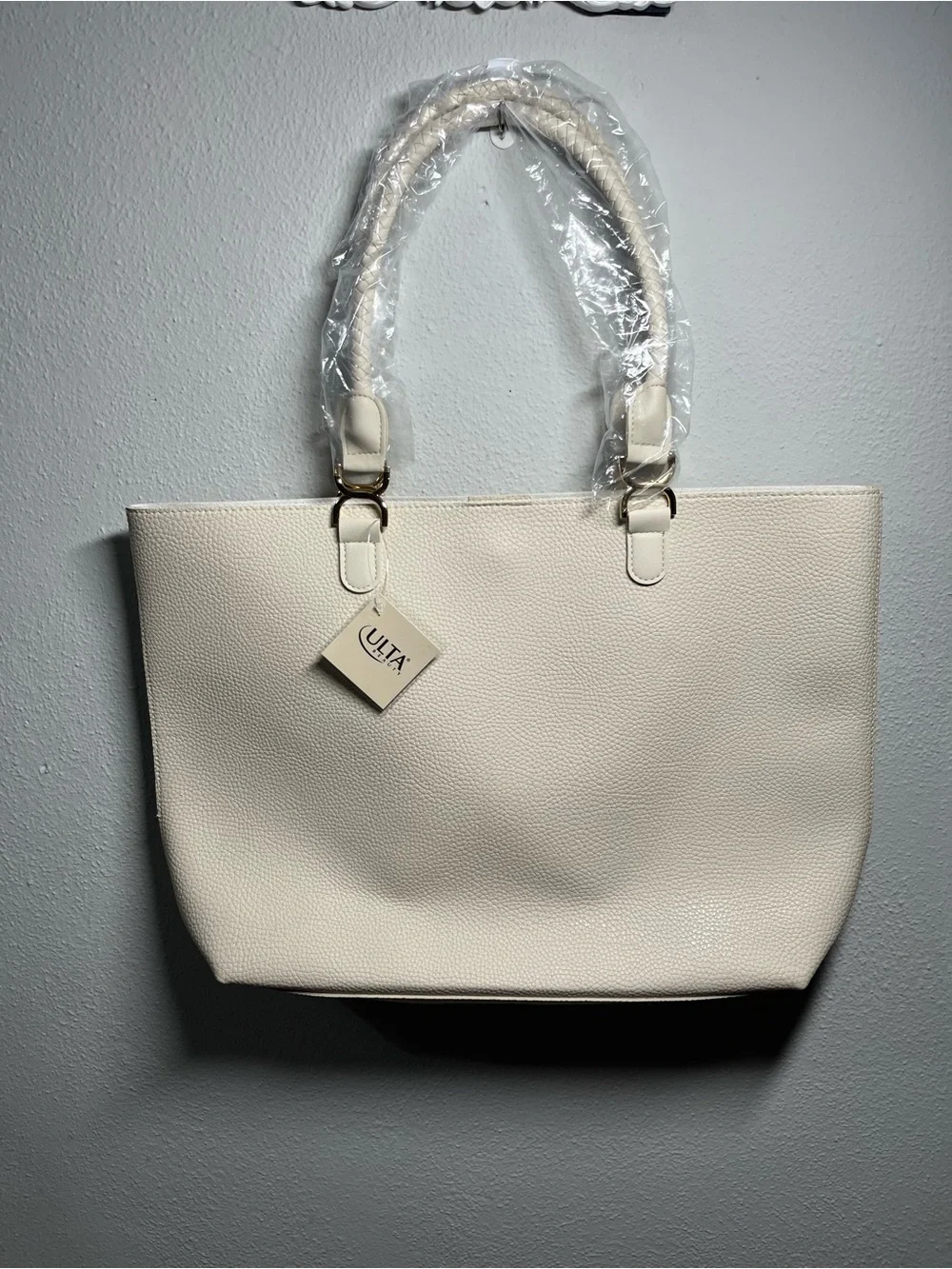 Ulta Beauty Cream Pebbled Tote with Gold Hardware